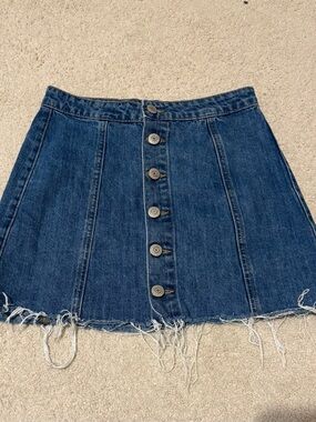 Aeropostale Dark Blue Button-Front A-Line Denim Skirt